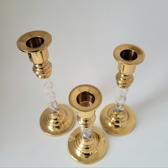 Vintage Brass and Clear Lucite Candle Holders-set of 3 pieces - Picture 8 of 10